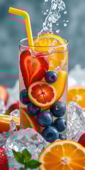 Refreshing fruit cocktail bursting with colors and flavors on ice for a vibrant summer drink photo
