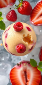 Vibrant dessert featuring raspberry and strawberry flavors on ice for a refreshing summer treat photo