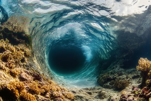 Underwater view of a swirling vortex in the ocean. photo