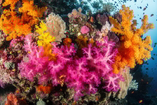Vibrant coral reef teeming with colorful marine life. photo