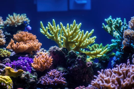 Vibrant coral reef teeming with colorful marine life. photo