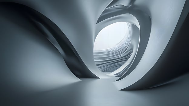 A large, curved space with a white wall photo