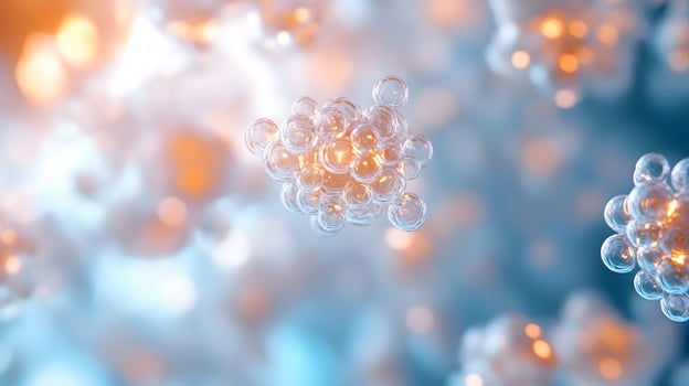 A close up of a bunch of bubbles with a blue background photo
