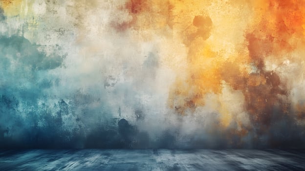 A colorful abstract painting with a blue and orange background photo
