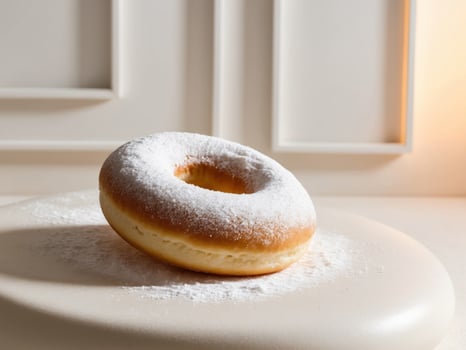 A powdered donut sitting on a white plate photo