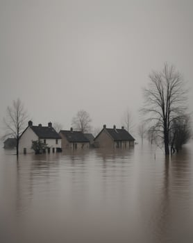 Flooded Village Homes Submerged In Brown Water photo