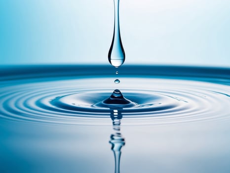 Water Droplet Impacting Still Blue Water Surface photo