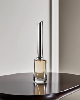 A bottle of perfume sitting on top of a table photo