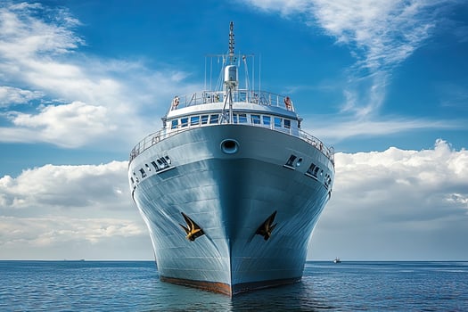 A large ship anchored in calm waters under a blue sky. photo
