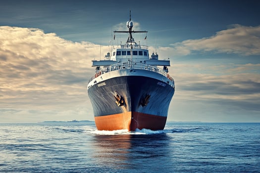 A large ship sailing across calm waters under a cloudy sky. photo
