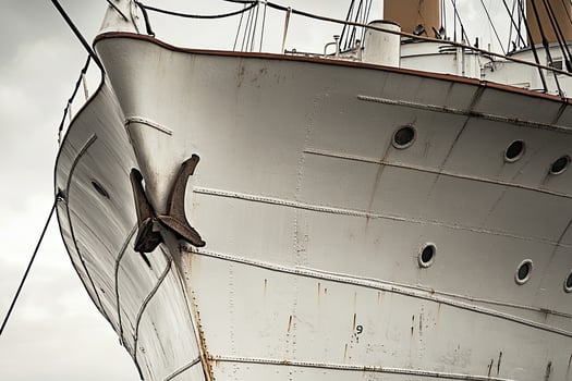 Close-up of a ship's bow with an anchor. photo