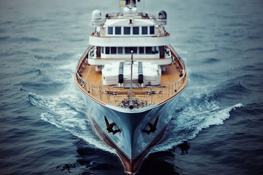 Luxury yacht cruising through calm waters. photo