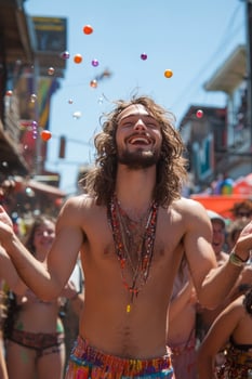 Bright celebration moment with joyful youth during a festival in a vibrant town photo
