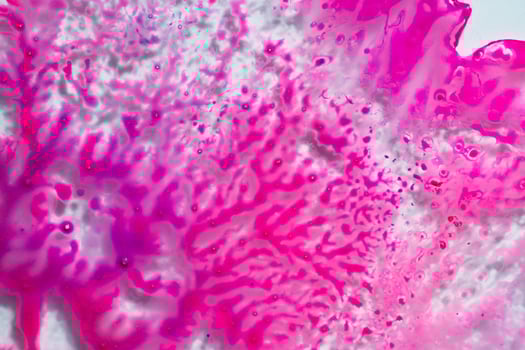 Pink paint drops and splotch on white background photo