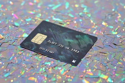 A credit card laying on a glittery surface photo
