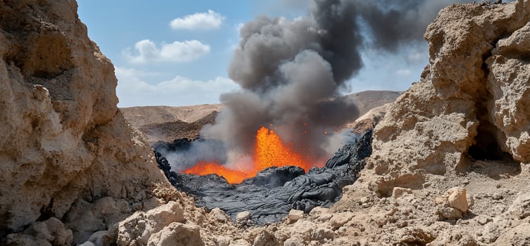A large lava flow is pouring out of a hole photo