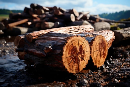 Felled tree logs. Deforestation environmental problem photo
