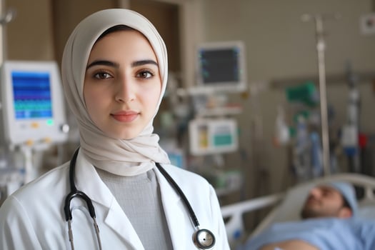 A female doctor in a hospital room photo