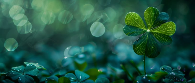A four-leaf clover is a rare variation of the common three-leaf clover. It is considered to be a lucky charm, and is often associated with good fortune and prosperity. photo