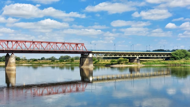 Steel frame bridge over the river Elbe in Schoenebeck, Saxony-Anhalt, Germany photo