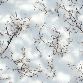 Top view photo of snow with tiny twigs scattered naturally, seamless texture