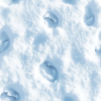 Top view photo of snow with faint traces of animal paws, seamless texture