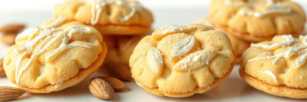 Delicious almond cookies with icing on a white background perfect for dessert lovers and baking enthusiasts photo