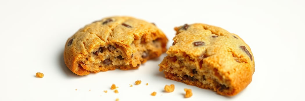 Delicious chocolate chip cookie split in half revealing moist texture and rich flavors photo