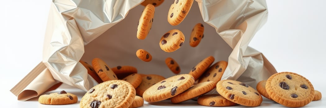 Cookies fall from an open bag creating a delightful sprinkle of treats photo