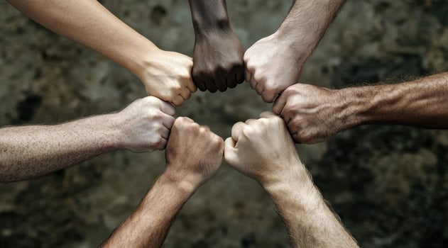 Human connection, highlighting an NGO mission, blending symbolism of hands with the globe, promoting collaboration, transformative power of collective efforts on global scale. photo
