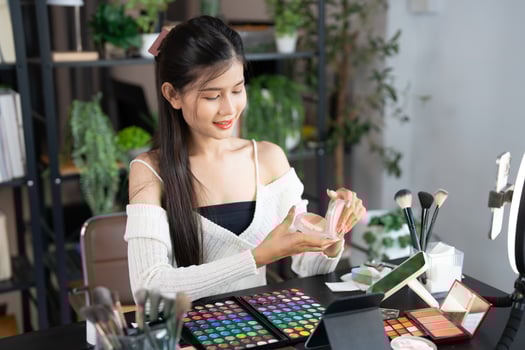 beauty blogger beauty and cosmetics industry woman applying makeup on her face photo