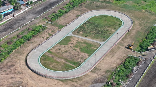 aerial view of horse racing field. sports stadium. Horse racing track. photo