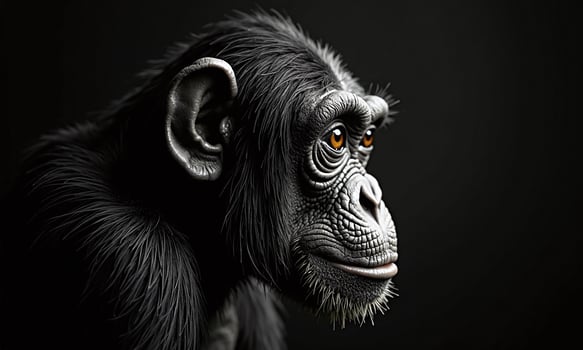 Black and white photography close up profile chimpanzee photo