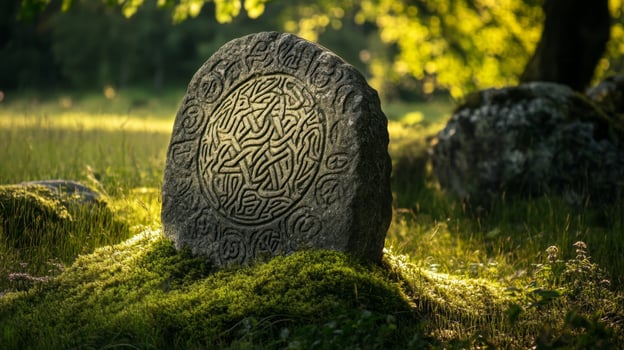 Ancient Celtic Stone Carving in Nature photo