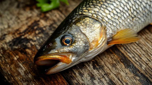 Fresh Fish on Wooden Surface photo
