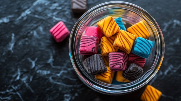 Colorful Square Candies in a Glass Jar photo