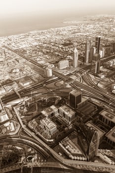 Dubai downtown morning scene. Top view photo