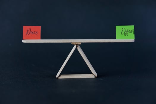 concept of duality using sticky notes with the motivational words Effort - Dare made by hand on a dark background photo