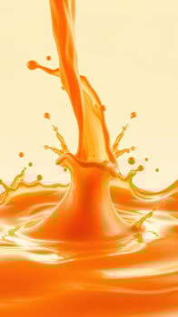 Vivid orange liquid creates a dynamic splash against a soft background photo