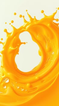 Vibrant orange liquid splashes into an artistic swirl creating a dynamic visual display photo