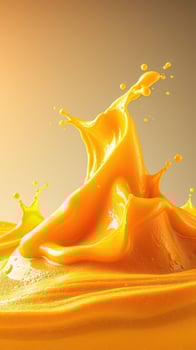 Vibrant splash of orange liquid creates dynamic shapes against a soft background photo