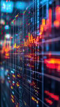 Financial data stream displaying on digital screen in perspective photo