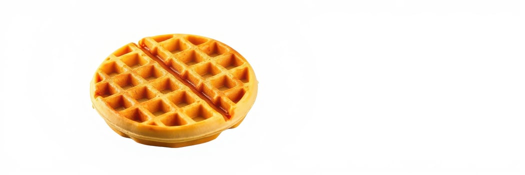 Waffle topped with syrup resting on a simple white background ready to be enjoyed in the morning photo