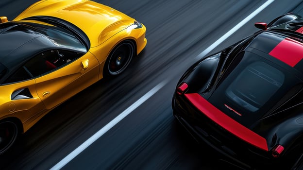 Two sports cars are shown in motion on a road photo