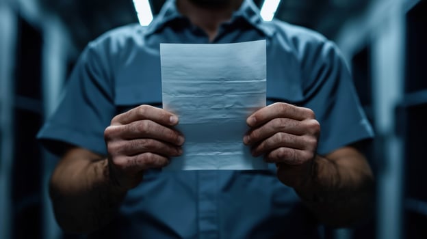 A man holding a piece of paper in front of him photo