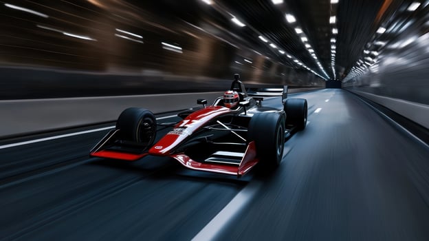 A racing car driving through a tunnel photo