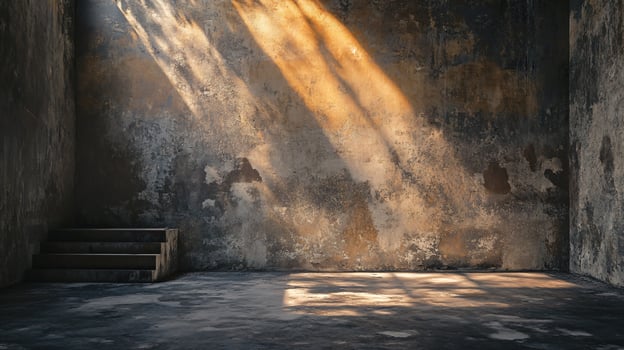 Room with a wall and a staircase. The wall is covered in graffiti and the staircase is made of concrete photo