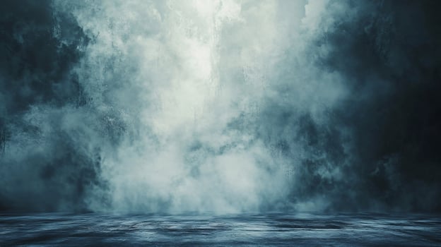 Blurry image of a stormy ocean with a misty, hazy sky. Scene is dark and ominous, with the stormy weather and the foggy atmosphere creating a sense of unease and danger photo