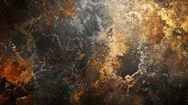 Painting of a black and orange background with a splash of gold. The painting is abstract and has a lot of texture photo