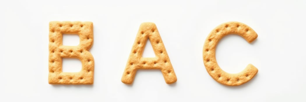 Snack letters spelling bac arranged on a plain background for creative culinary presentation photo